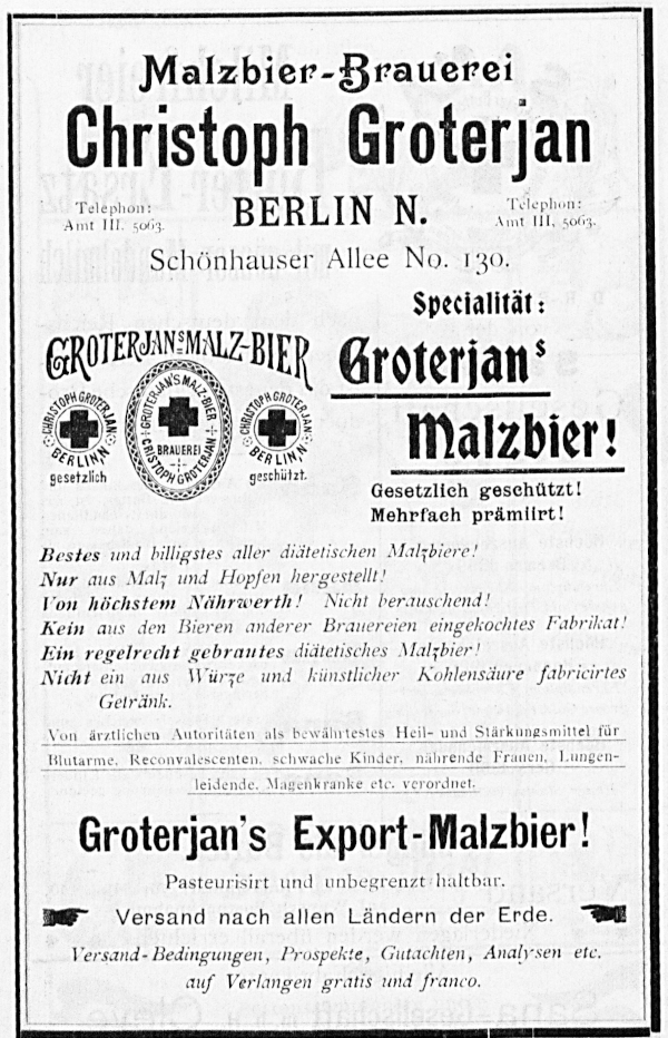 Werbung: Malzbier-Brauerei Groterjan