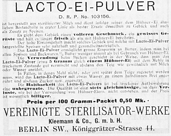 Werbung: Lacto-Ei-Pulver