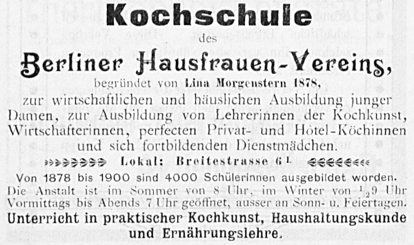 Werbung: Kochschule des Berliner Hausfrauen-Vereins